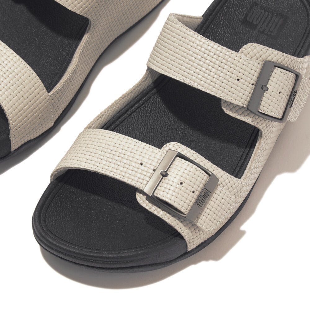 GOGH MOC Mens Buckle Weave-Embossed Leather Slides - Clay Grey (HA8-A93 ...